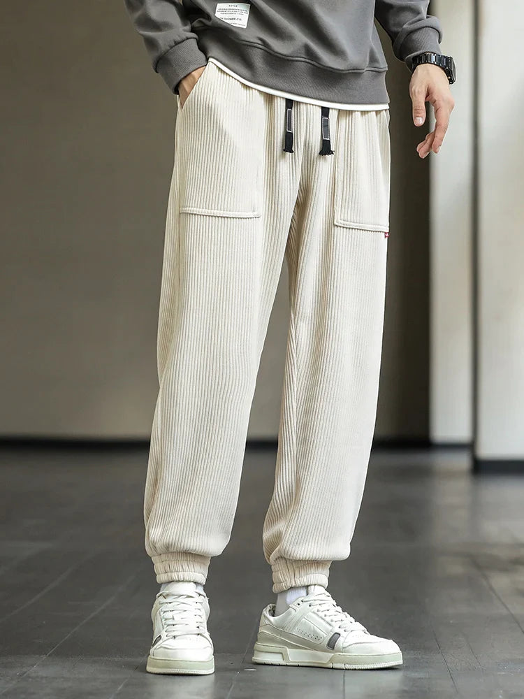Men’s Corduroy Joggers – Relaxed Fit – Elastic Waist & Cuffs – Multiple Pockets