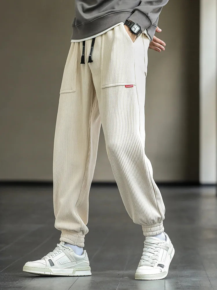 Men’s Corduroy Joggers – Relaxed Fit – Elastic Waist & Cuffs – Multiple Pockets