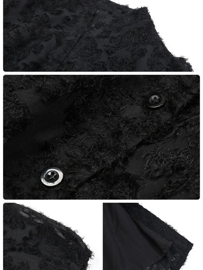 Women's Dress - Lace Texture - Tiered A-Line - Button-Up Front - Long Sleeve - Belted Waist