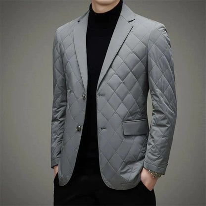 Men's quilted down jacket with diamond pattern