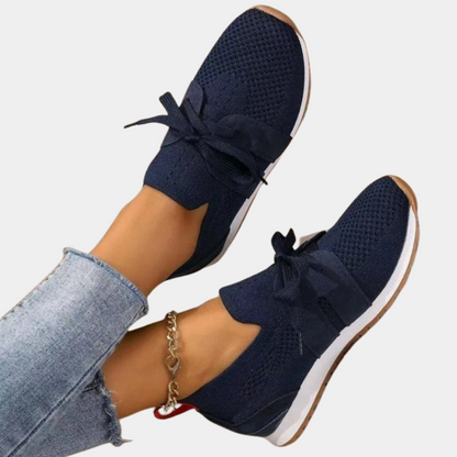 Women's Casual Sneakers - Breathable Knit Upper - Slip-On Comfort - Rubber Sole