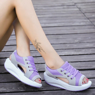 Women’s Platform Sandals – Open Toe – Lace-Up Cut-Out Design