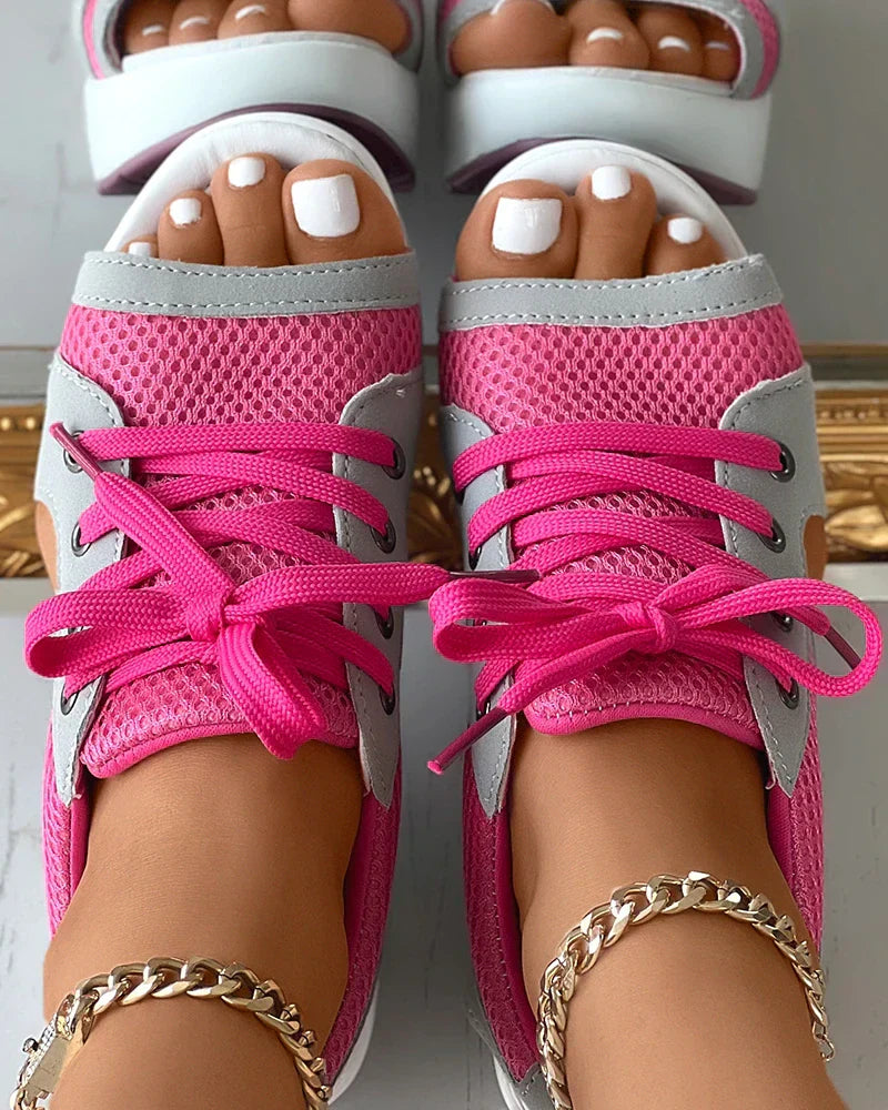 Women’s Platform Sandals – Open Toe – Lace-Up Cut-Out Design