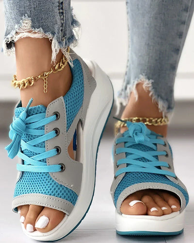 Women’s Platform Sandals – Open Toe – Lace-Up Cut-Out Design