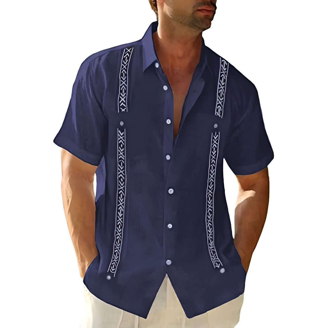 Men’s Button-Up Shirt – Relaxed Fit – Embroidered Front – Breathable Blend