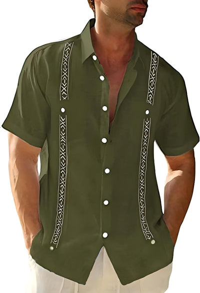 Men’s Button-Up Shirt – Relaxed Fit – Embroidered Front – Breathable Blend