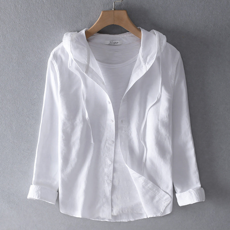 Women's Hooded Button-Up Shirt - Lightweight Cotton - Relaxed Fit - Striped Casual Wear