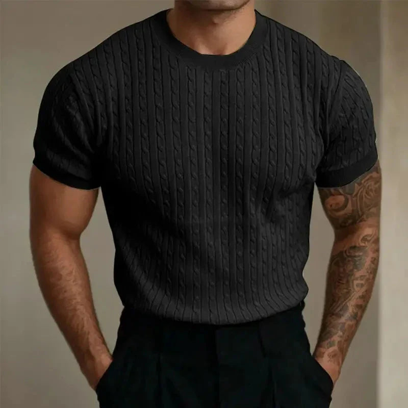 Men’s Knitted T-shirt – Tailored Fit – Ribbed Texture – Soft Knit – Crew Neck – Short Sleeve