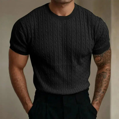 Men’s Knitted T-shirt – Tailored Fit – Ribbed Texture – Soft Knit – Crew Neck – Short Sleeve