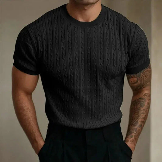 Men’s Knitted T-shirt – Tailored Fit – Ribbed Texture – Soft Knit – Crew Neck – Short Sleeve