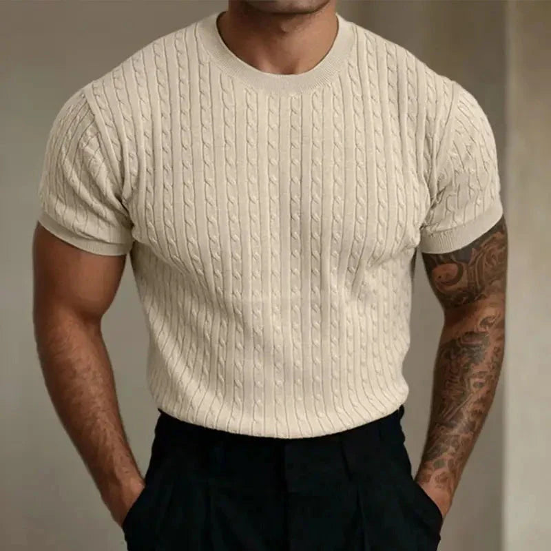 Men’s Knitted T-shirt – Tailored Fit – Ribbed Texture – Soft Knit – Crew Neck – Short Sleeve