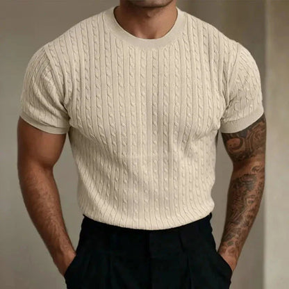 Men’s Knitted T-shirt – Tailored Fit – Ribbed Texture – Soft Knit – Crew Neck – Short Sleeve