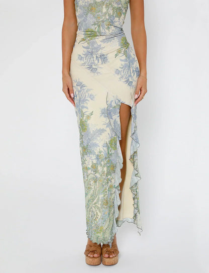 Women’s Maxi Dress – Strapless Fit – Bold Floral Print – High Slit – Elegant Flow
