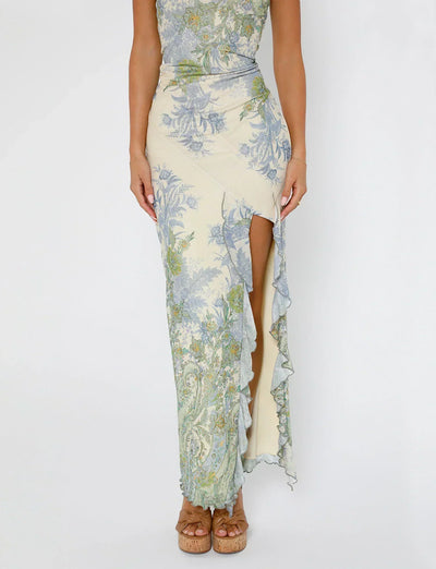 Women’s Maxi Dress – Strapless Fit – Bold Floral Print – High Slit – Elegant Flow