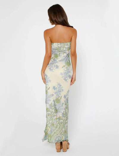 Women’s Maxi Dress – Strapless Fit – Bold Floral Print – High Slit – Elegant Flow