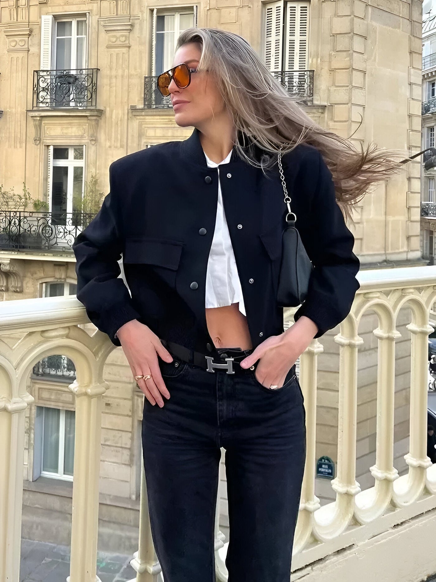 Women's Cropped Varsity Jacket - Classic Button-Up - Ribbed Collar & Cuffs - Casual Fit