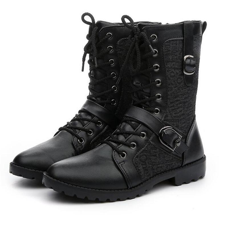 Men's lace-up boots with buckle closure