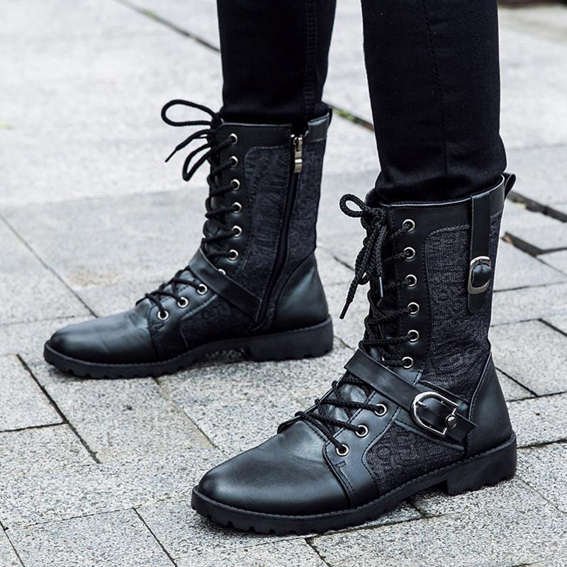 Men's lace-up boots with buckle closure
