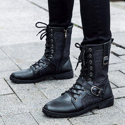 Men's lace-up boots with buckle closure