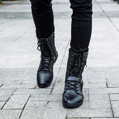 Men's lace-up boots with buckle closure