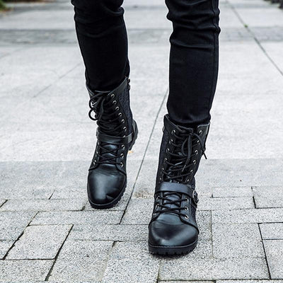 Men's lace-up boots with buckle closure
