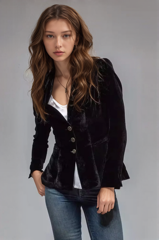 Women's Retro Lapel Blazer with Pockets - Slim Fit