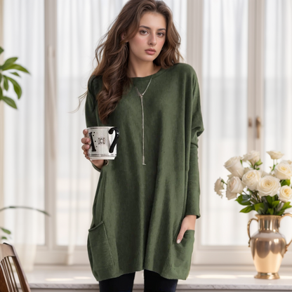 Women's Oversized Cotton Tunic Sweater for Relaxed Comfort