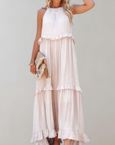 Women’s Maxi Dress - Sleeveless Flowy Fit - High Neck - Ruffle Detail - Lightweight Fabric