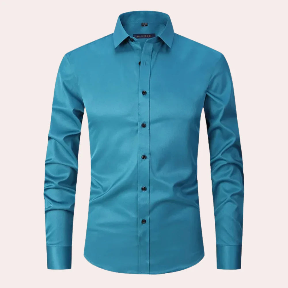 Men’s Slim Fit Shirt – Button-Up Front – Breathable Blend – Long Sleeve Formal Style