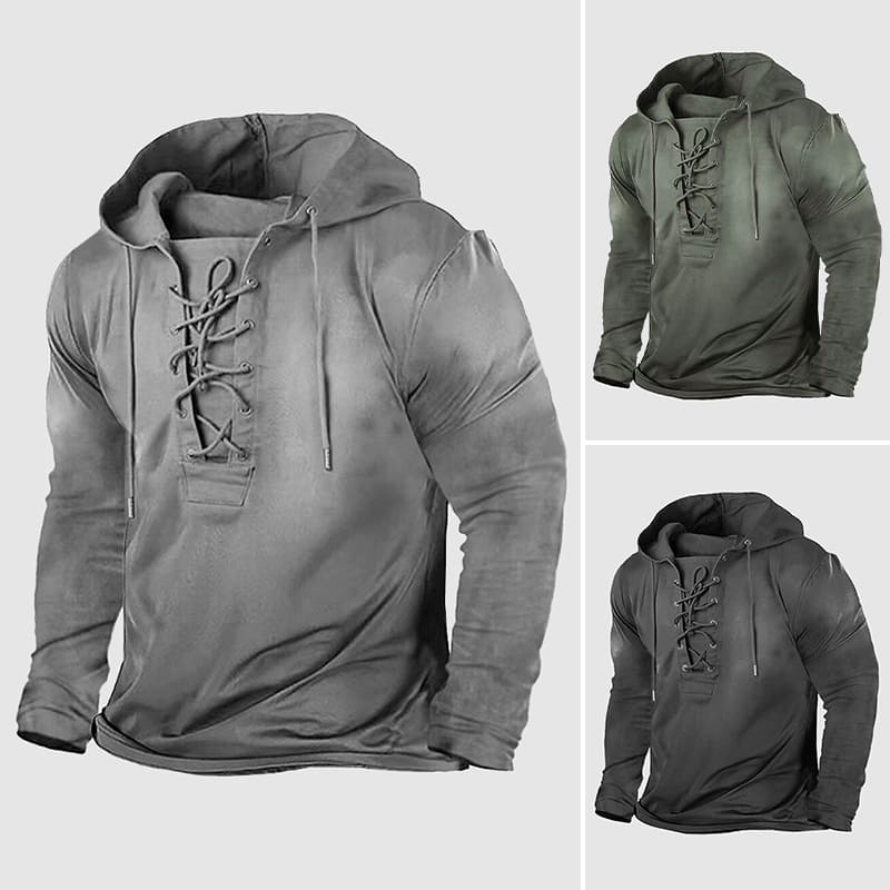 Men's retro winter lace up hoodie