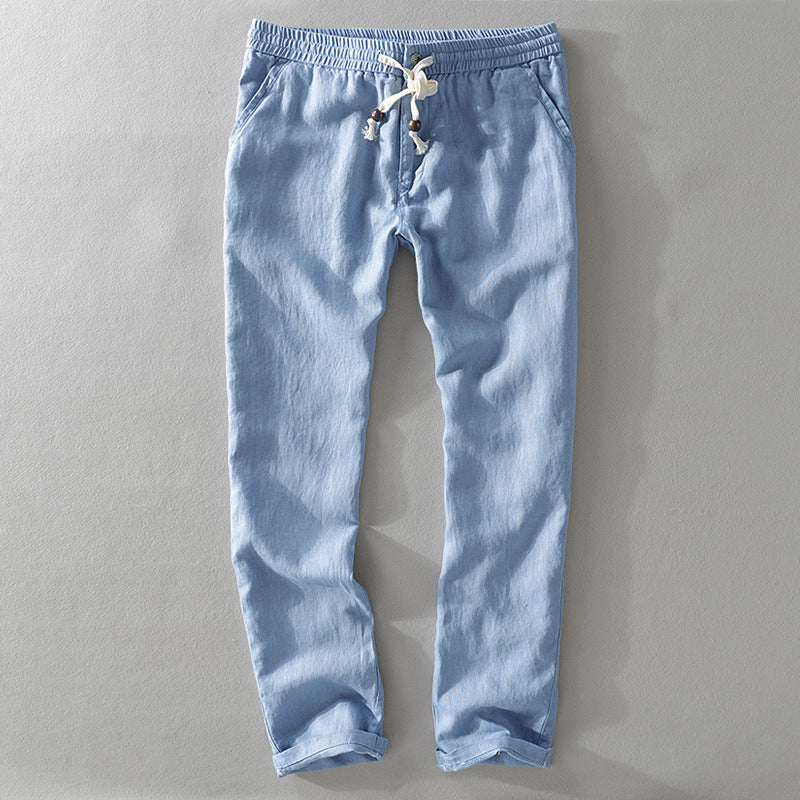 Men’s Casual Trousers – Relaxed Fit – Natural Fibers – Elastic Waist with Drawstring