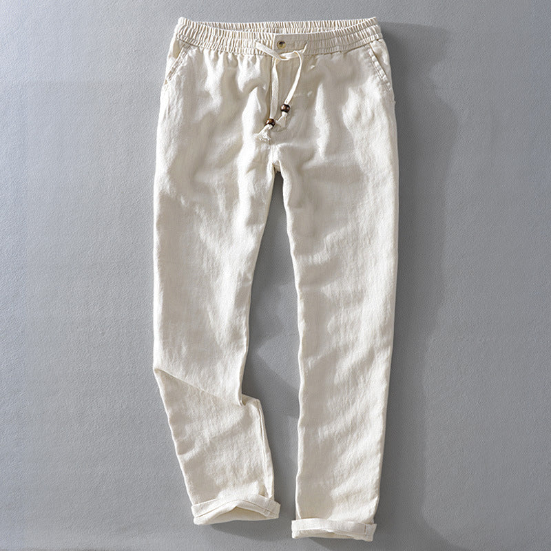Men’s Casual Trousers – Relaxed Fit – Natural Fibers – Elastic Waist with Drawstring