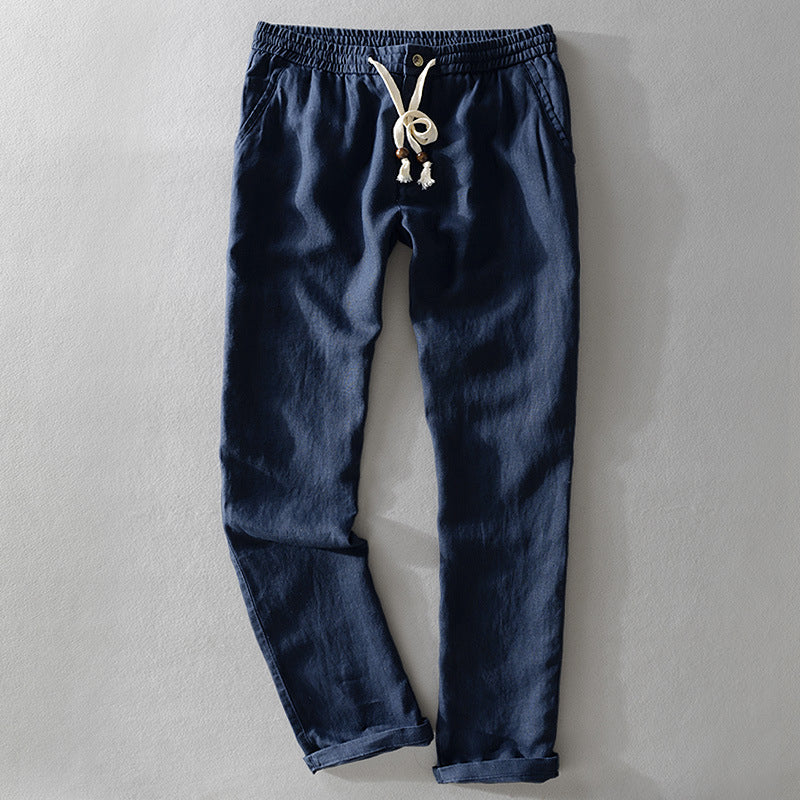 Men’s Casual Trousers – Relaxed Fit – Natural Fibers – Elastic Waist with Drawstring