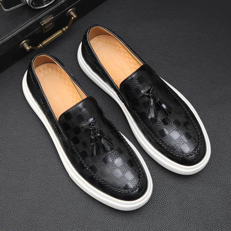 Men’s Leather Loafers – Embossed Pattern – Tassel Detail – Slip-On – Regular Fit