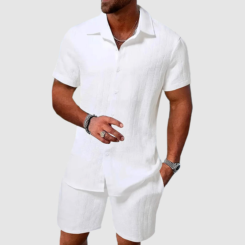 Men’s Shirt and Shorts Set – Relaxed Fit – Breathable Blend – Short Sleeve Button-Up