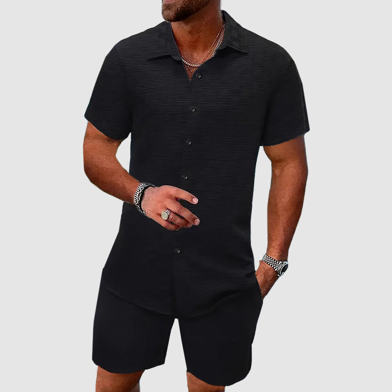 Men’s Shirt and Shorts Set – Relaxed Fit – Breathable Blend – Short Sleeve Button-Up