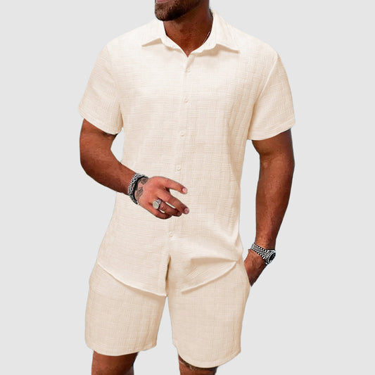 Men’s Shirt and Shorts Set – Relaxed Fit – Breathable Blend – Short Sleeve Button-Up