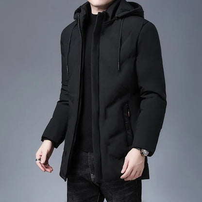 Men's stylish mid-length hooded coat