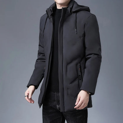 Men's stylish mid-length hooded coat