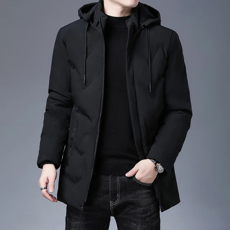 Men's stylish mid-length hooded coat