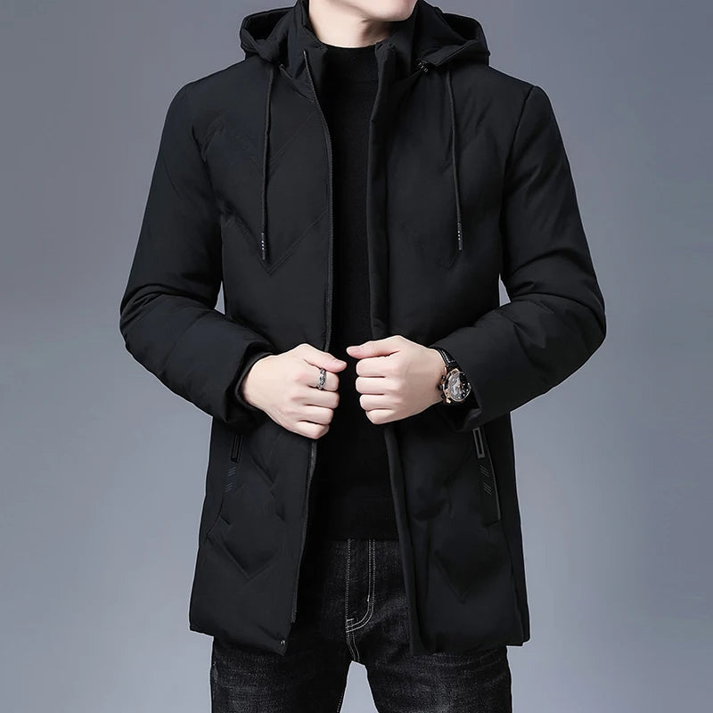 Men's stylish mid-length hooded coat