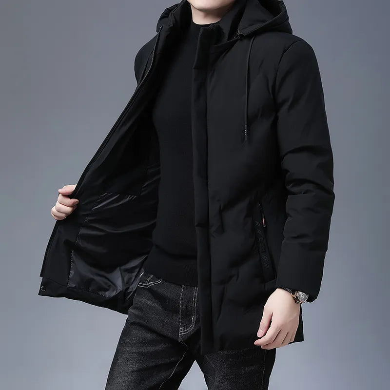 Men's stylish mid-length hooded coat