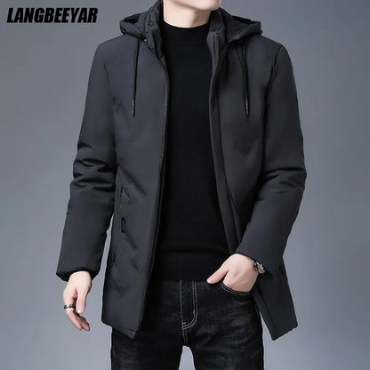 Men's stylish mid-length hooded coat