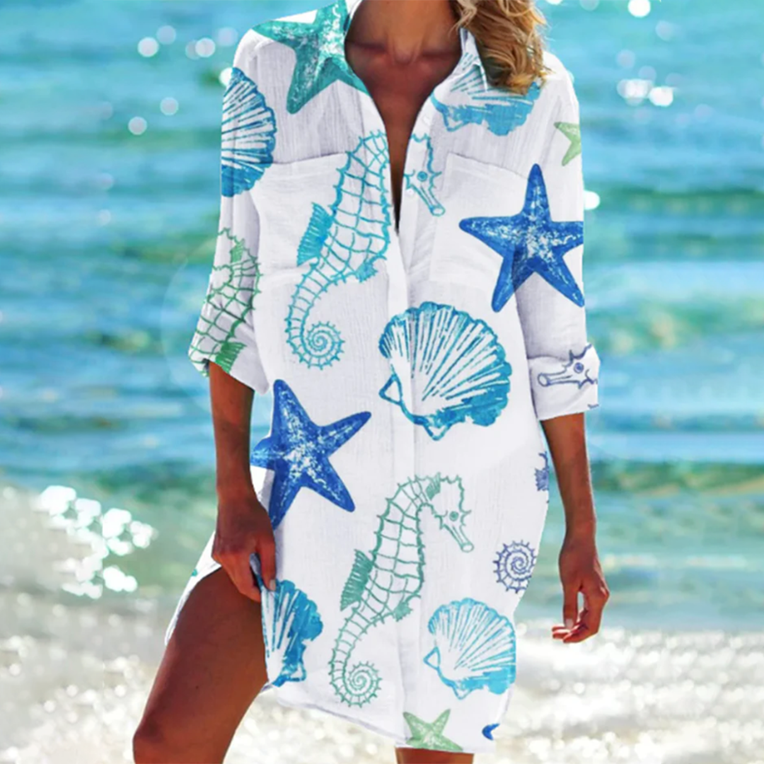 Women's Boho Short Dress - Flowy Lightweight Fabric - V-Neck Casual Wear