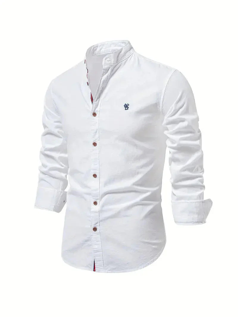 Men’s Casual Shirt - Cotton Blend - Slim Fit - Mandarin Collar - Long Sleeve