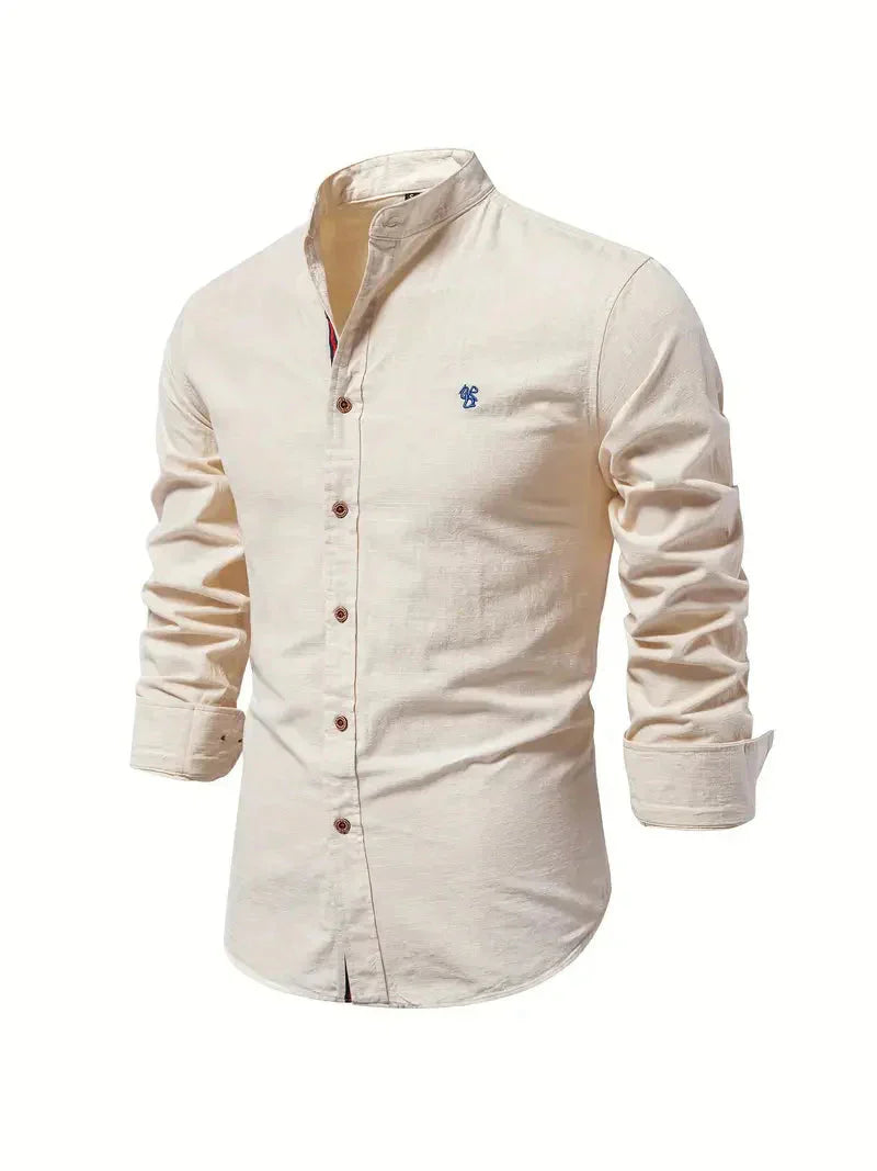 Men’s Casual Shirt - Cotton Blend - Slim Fit - Mandarin Collar - Long Sleeve