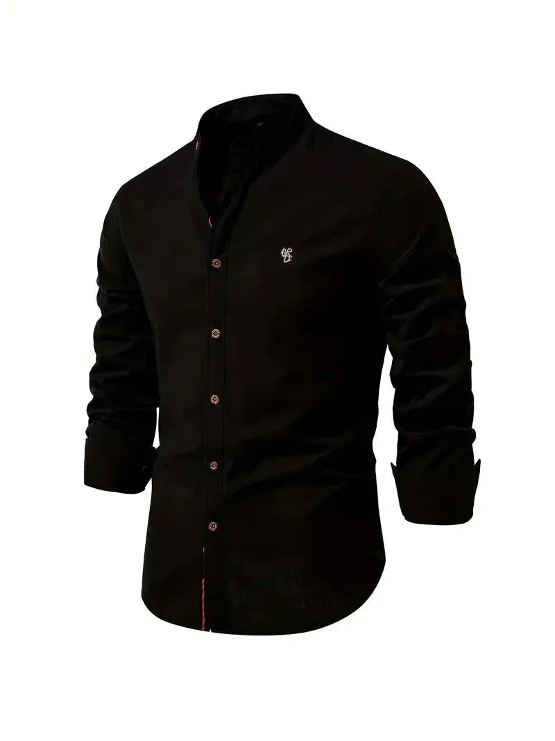 Men’s Casual Shirt - Cotton Blend - Slim Fit - Mandarin Collar - Long Sleeve