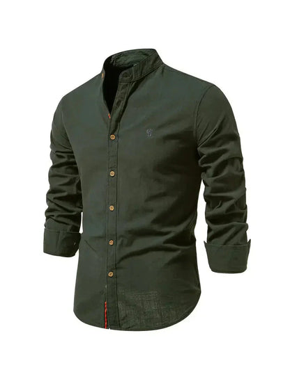 Men’s Casual Shirt - Cotton Blend - Slim Fit - Mandarin Collar - Long Sleeve