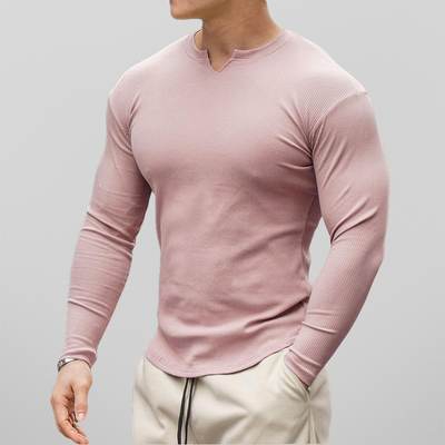 Men’s Henley Shirt - Ribbed Knit - Slim Fit - Long Sleeve Casual Wear