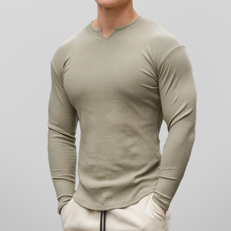 Men’s Henley Shirt - Ribbed Knit - Slim Fit - Long Sleeve Casual Wear